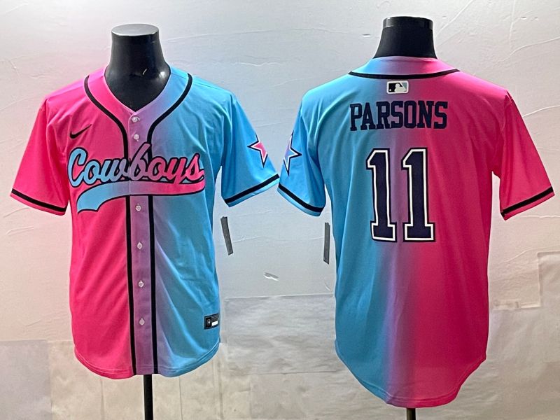 Men 2025 Dallas Cowboys #11 Parsons Blue pink Nike Limited NFL Jersey style 01